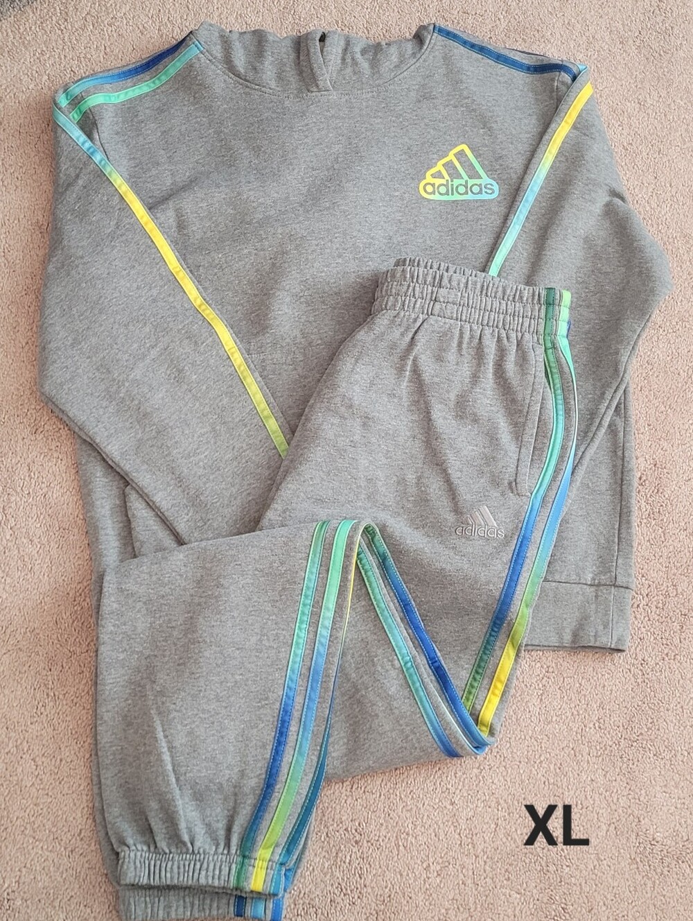 adidas Gray Kids Sweatpants with Multicolor Stripe Trim